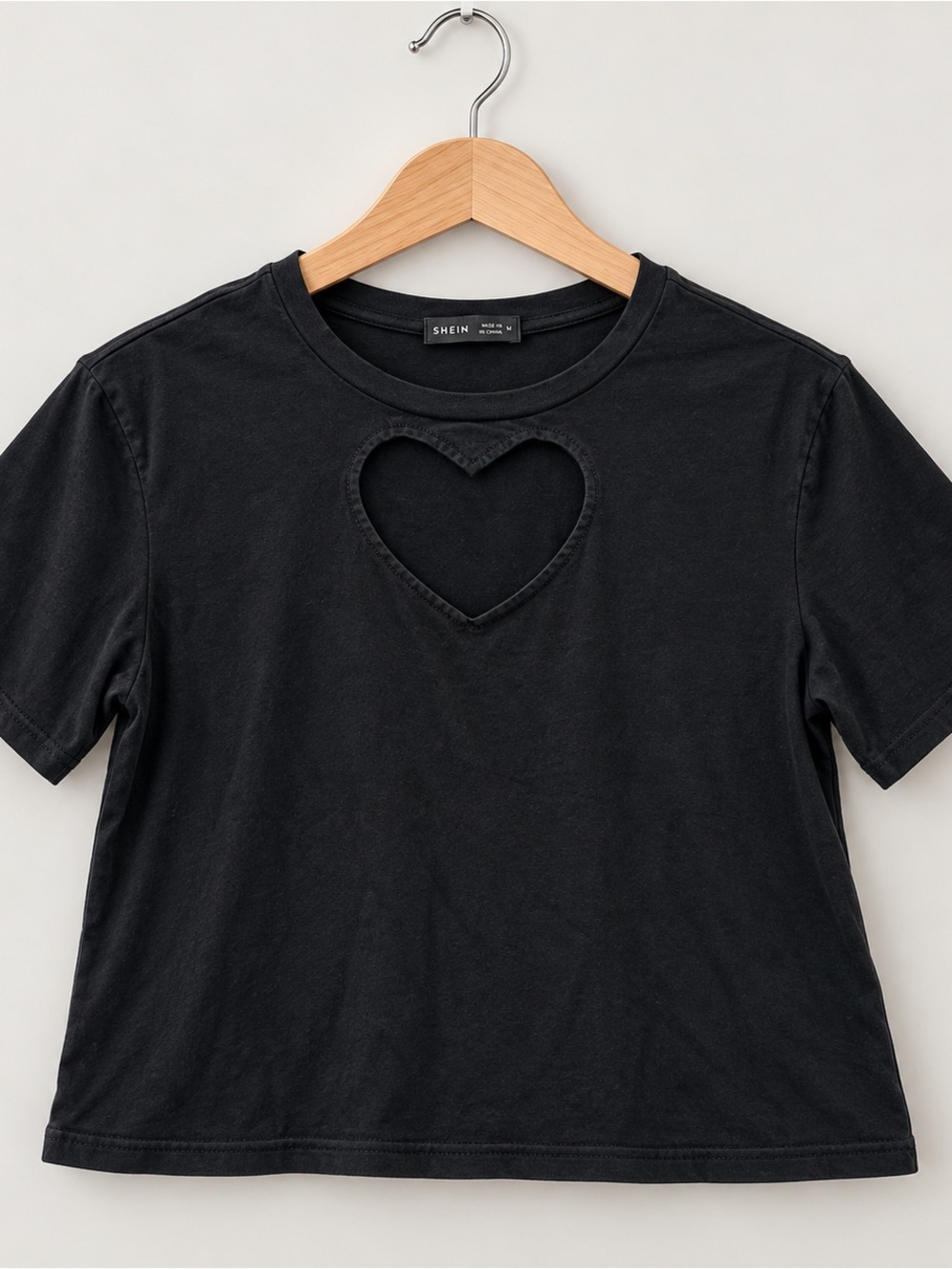 SHEIN Black Heart Cutout Crop Tee